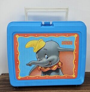 Vintage Walt Disneys Dumbo Lunch Box 80s 90s Blue Plastic USA No Thermos